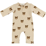 Teddy Face One Button Romper French Terry