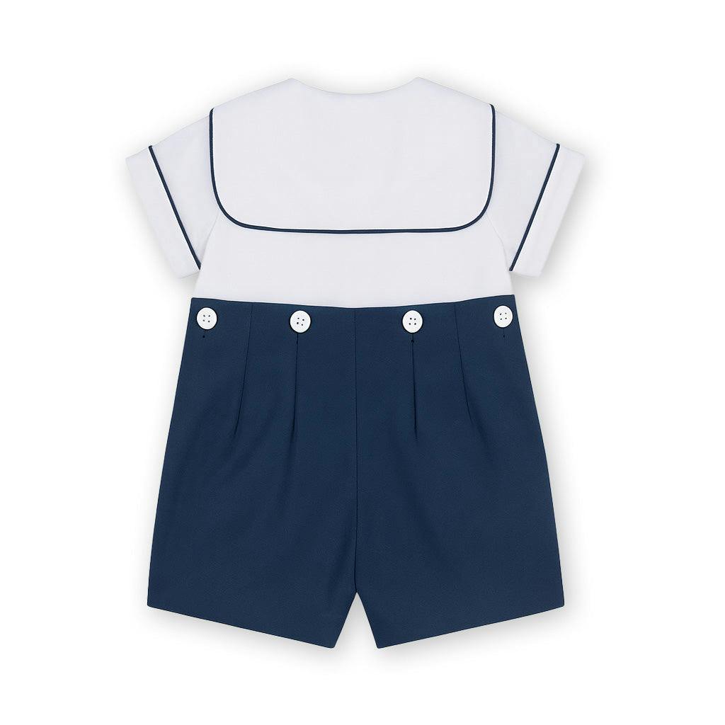 Navy Pique Button on Shortall