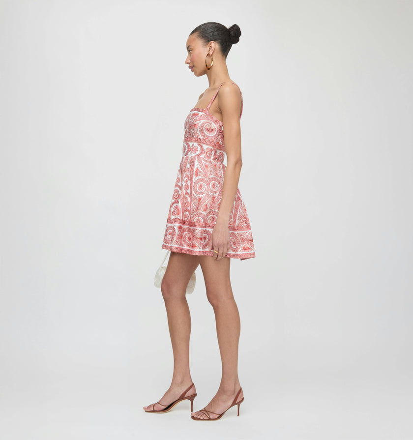 The Margot Mini Dress - Coral Corsica Paisley