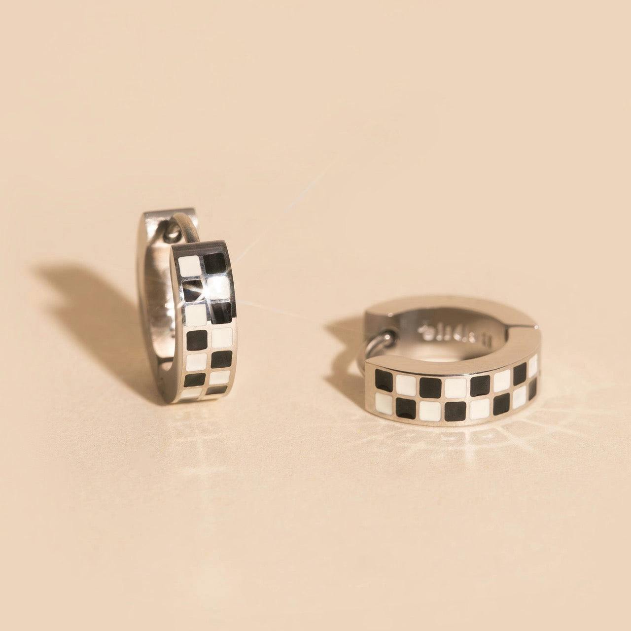 Checkered Chunky Huggie Hoop Earrings