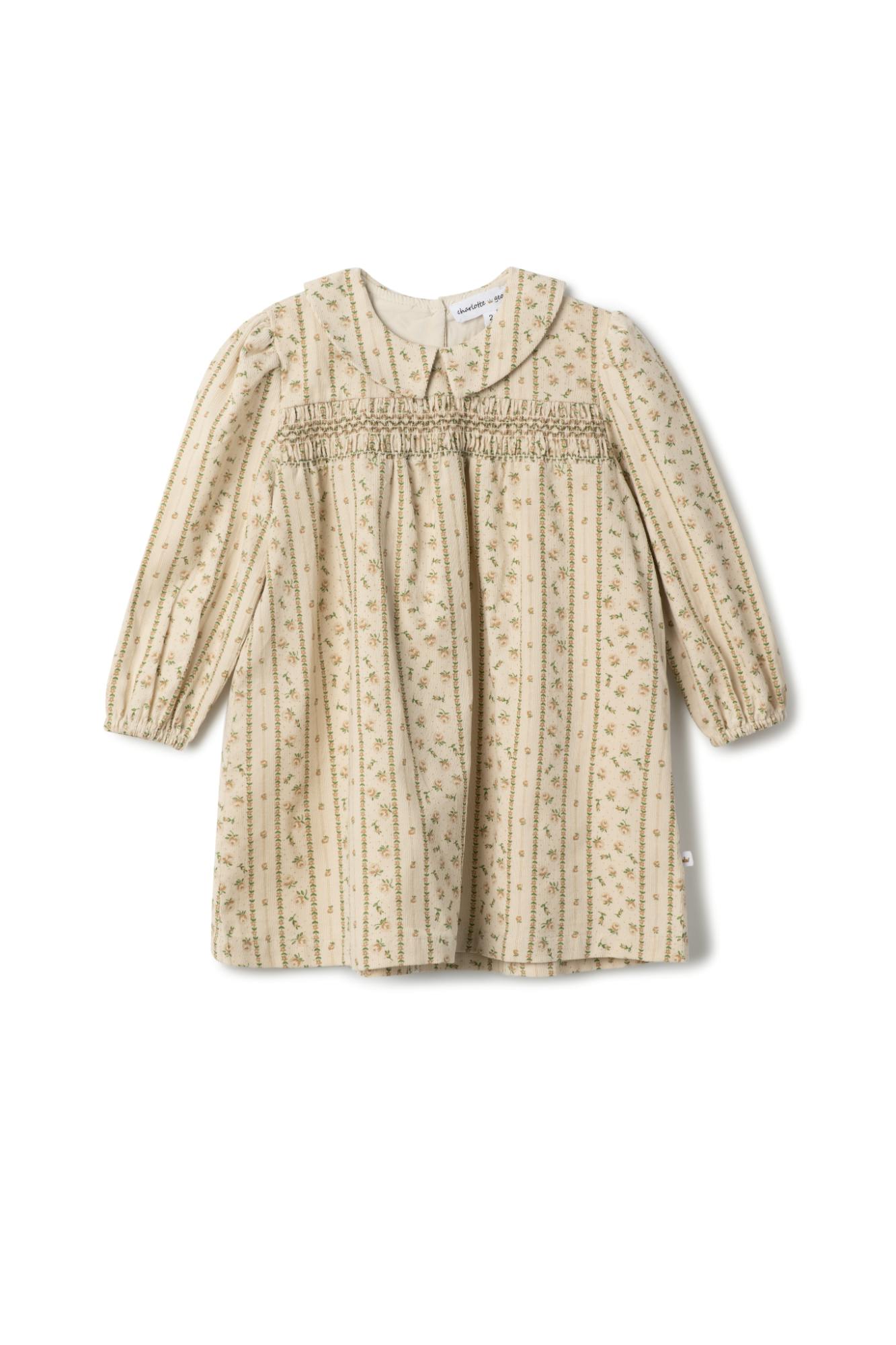Corduroy Stripe Embroidered Button Front Dress