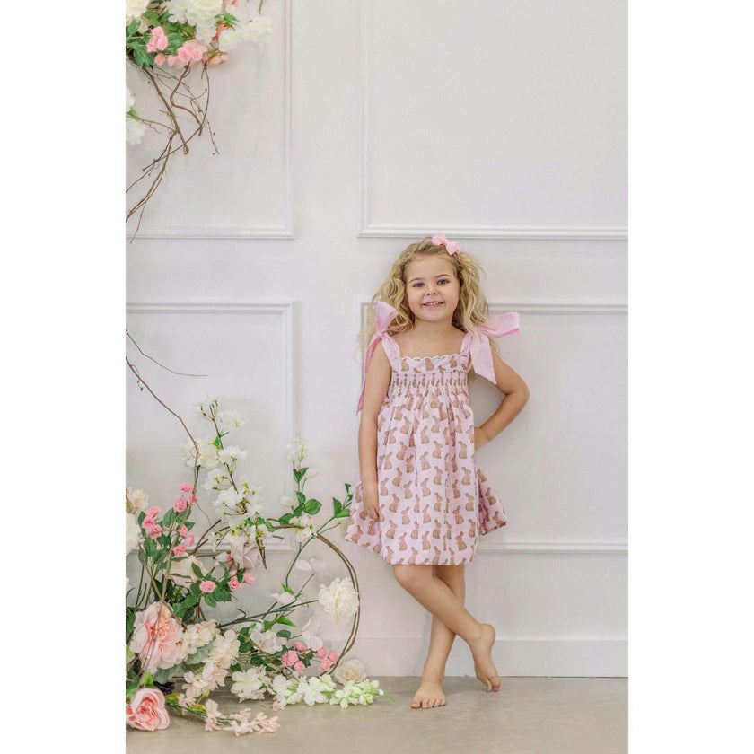 Pink Chocolate Bunny Smocked  Dress
