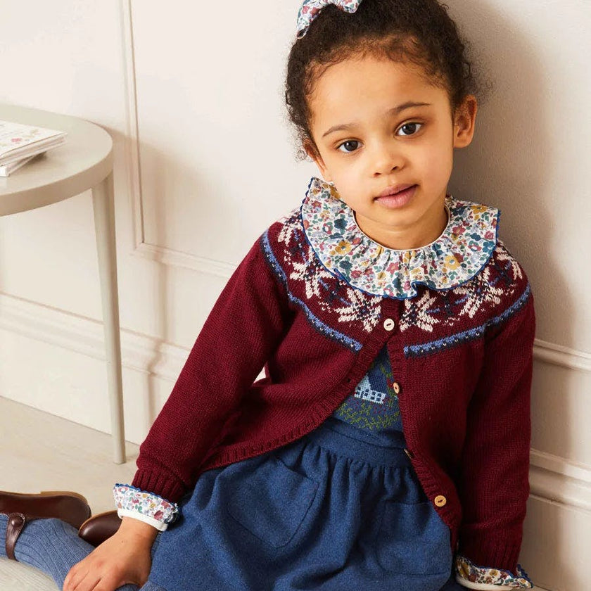 Fair Isle Cardigan in Burgundy (12mths-10yrs)