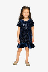 Short Sleeve A-Line Dress Dark Blue
