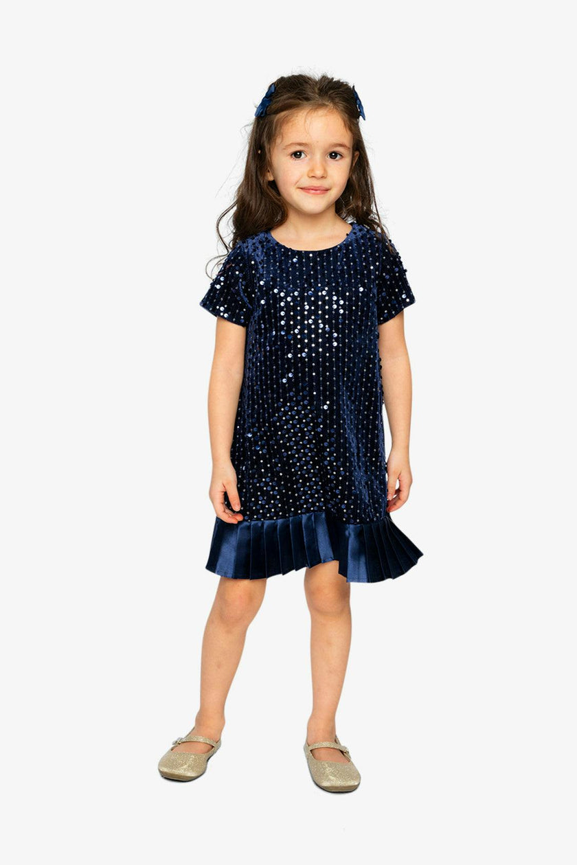 Short Sleeve A-Line Dress Dark Blue