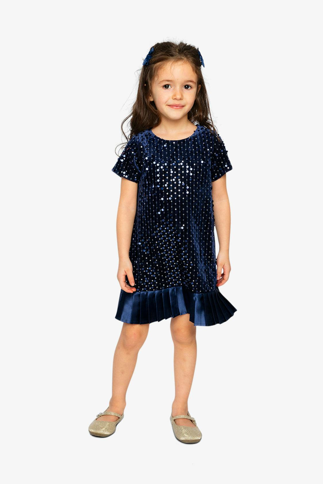 Short Sleeve A-Line Dress Dark Blue