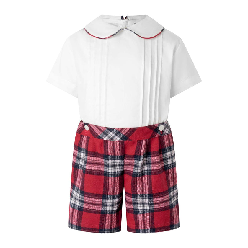 Red Tartan Short Romper Set
