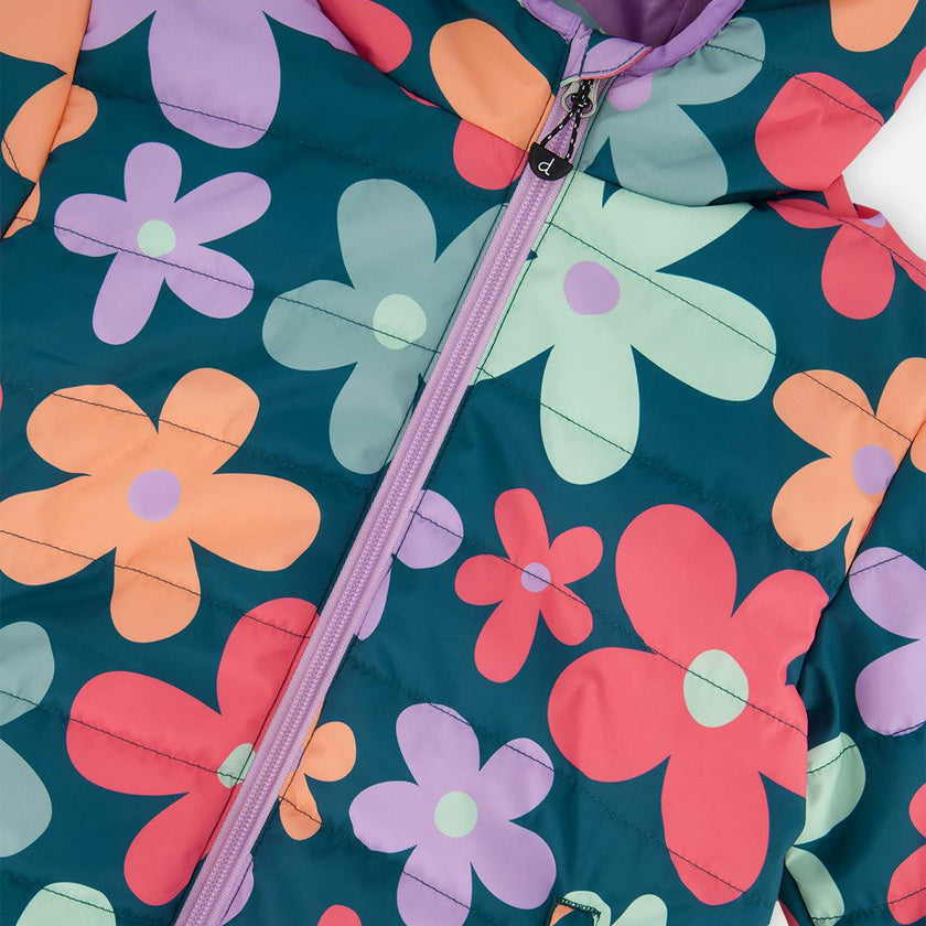Quilted Mid-Season Jacket Green Floral Print