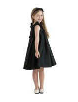 Black Palermo Satin Bow Pleated Dress
