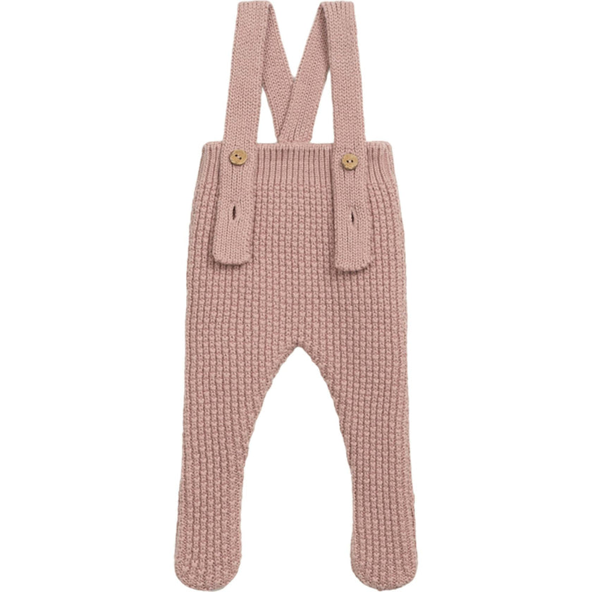 Intricate Pattern Knit Adjustable Straps Front Button Footie Overall
