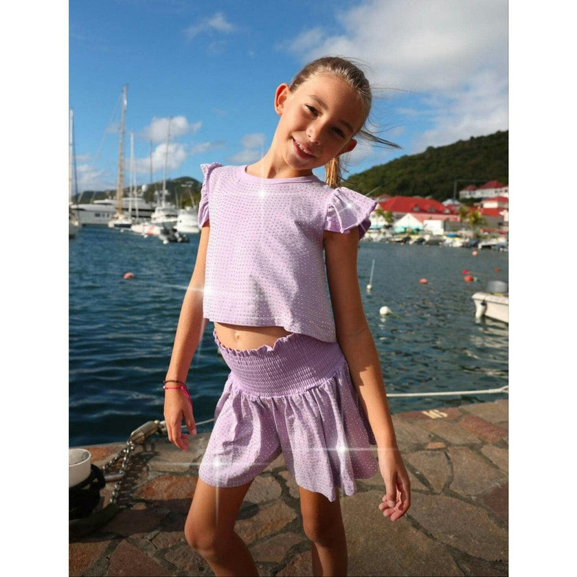 Lavender Crystal Ruffle Short Set