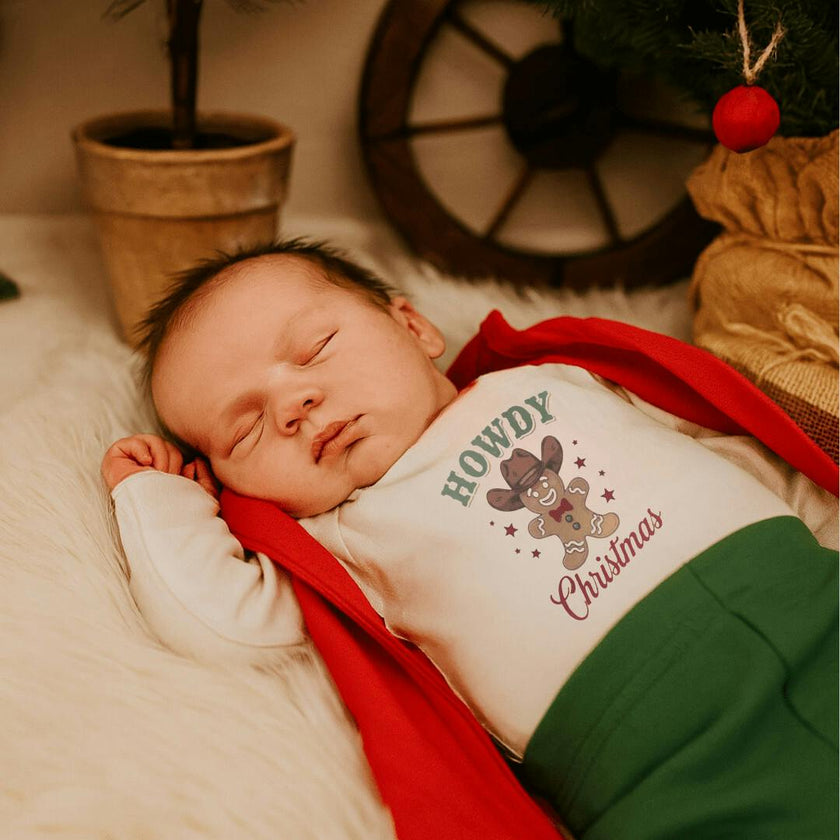 long sleeve graphic bodysuit | howdy gingerbread christmas