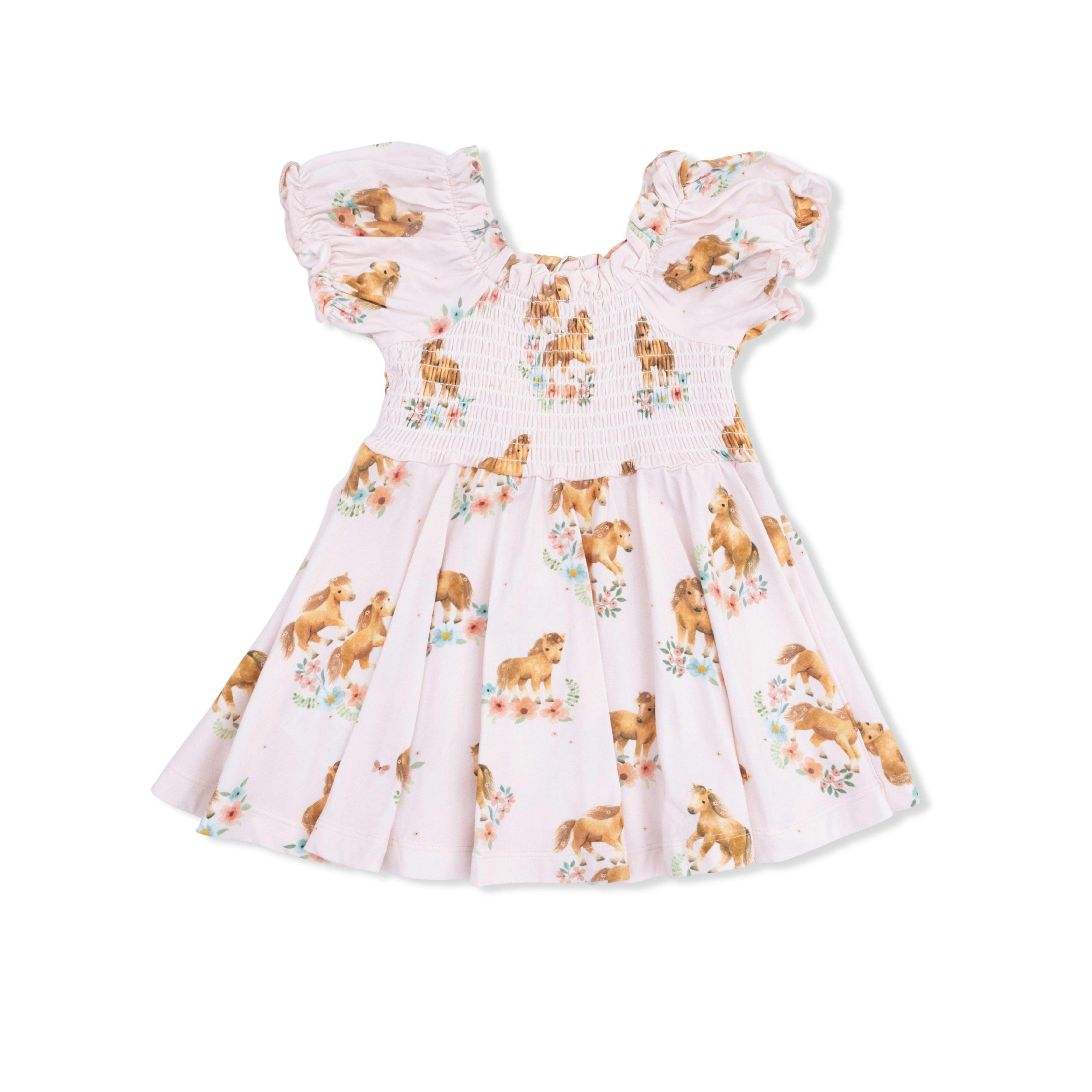 Pink Ponies - Smocked Twirly Dress and Bloomer