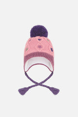 Winter Peruvian Knit Hat With Pompom Pink And Mauve