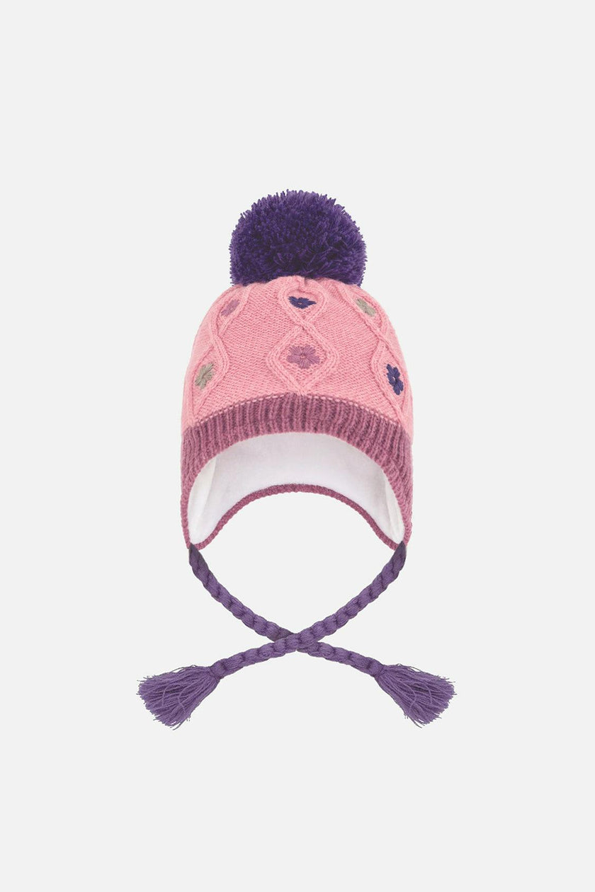 Winter Peruvian Knit Hat With Pompom Pink And Mauve