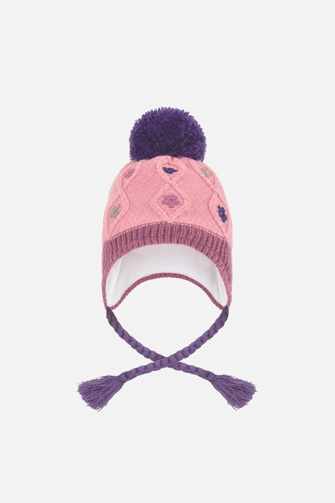 Baby Winter Peruvian Knit Hat With Pompom Pink And Mauve