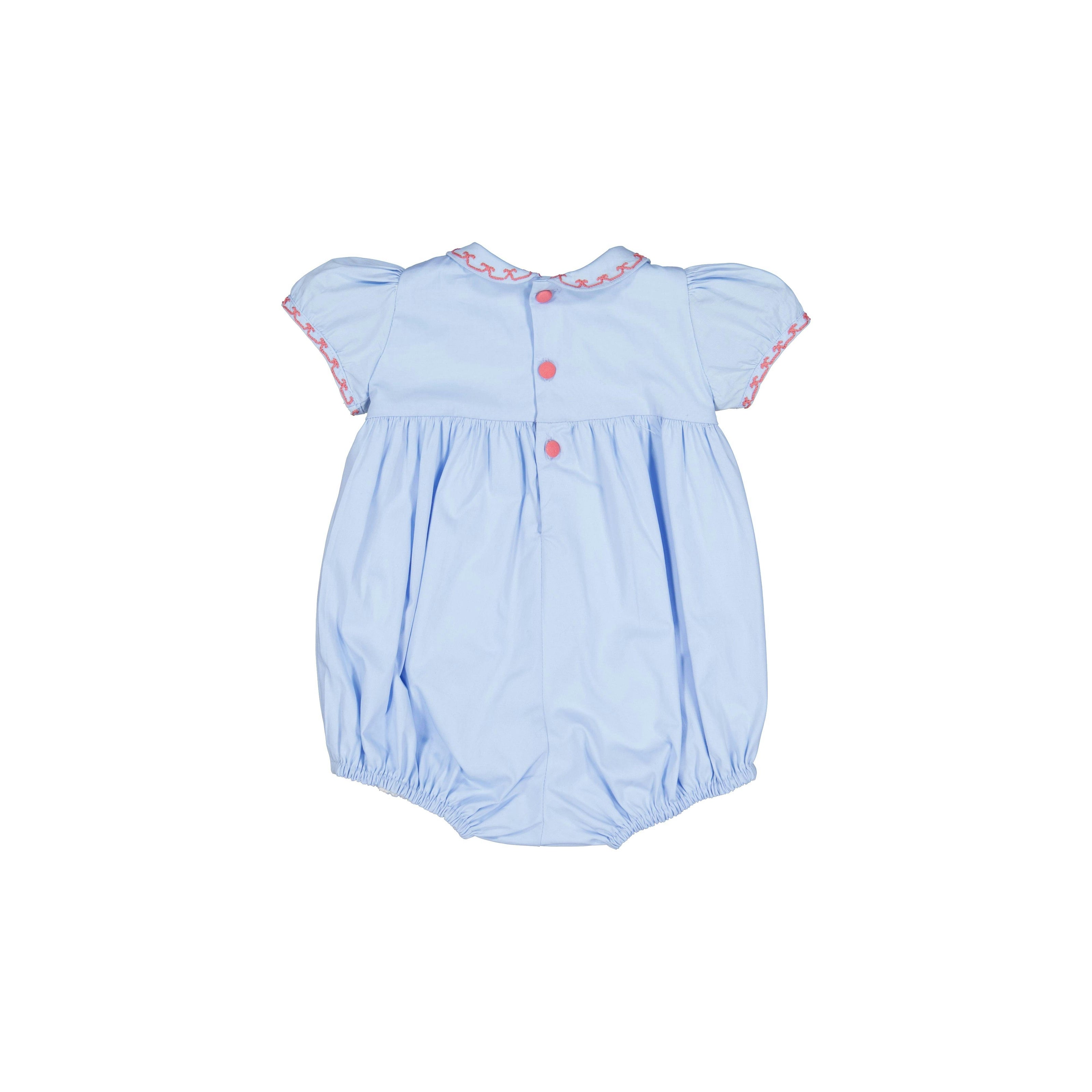 Princess Charlotte Sky Blue Smocked Baby Romper