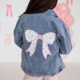 Pearl and Gemstone Floral Bow Patch Denim Jacket