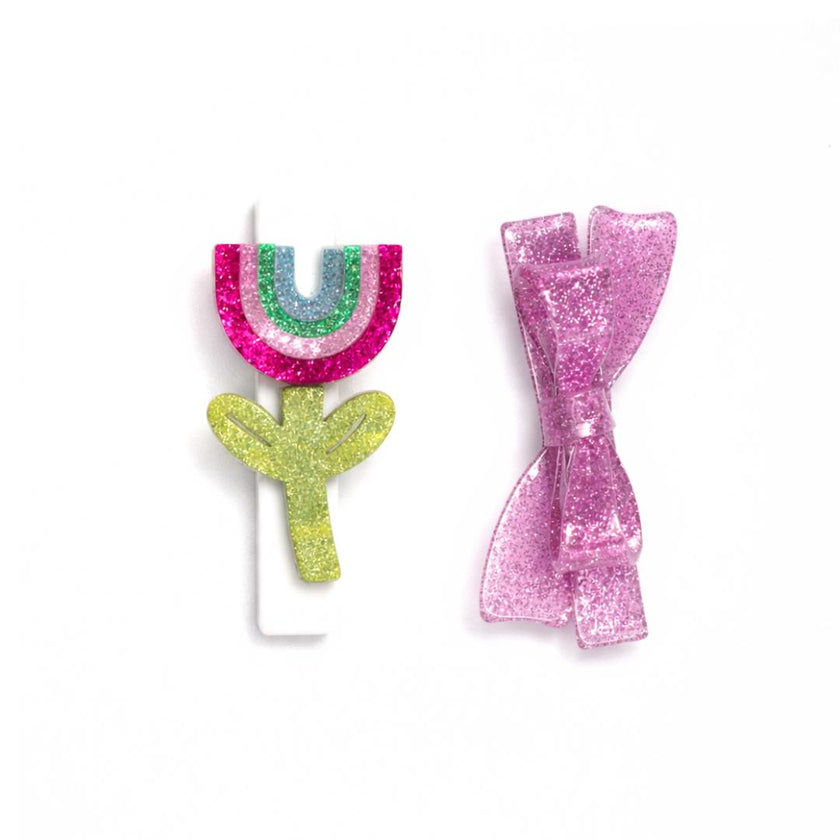 Rainbow Flower & Bow Hair Clips
