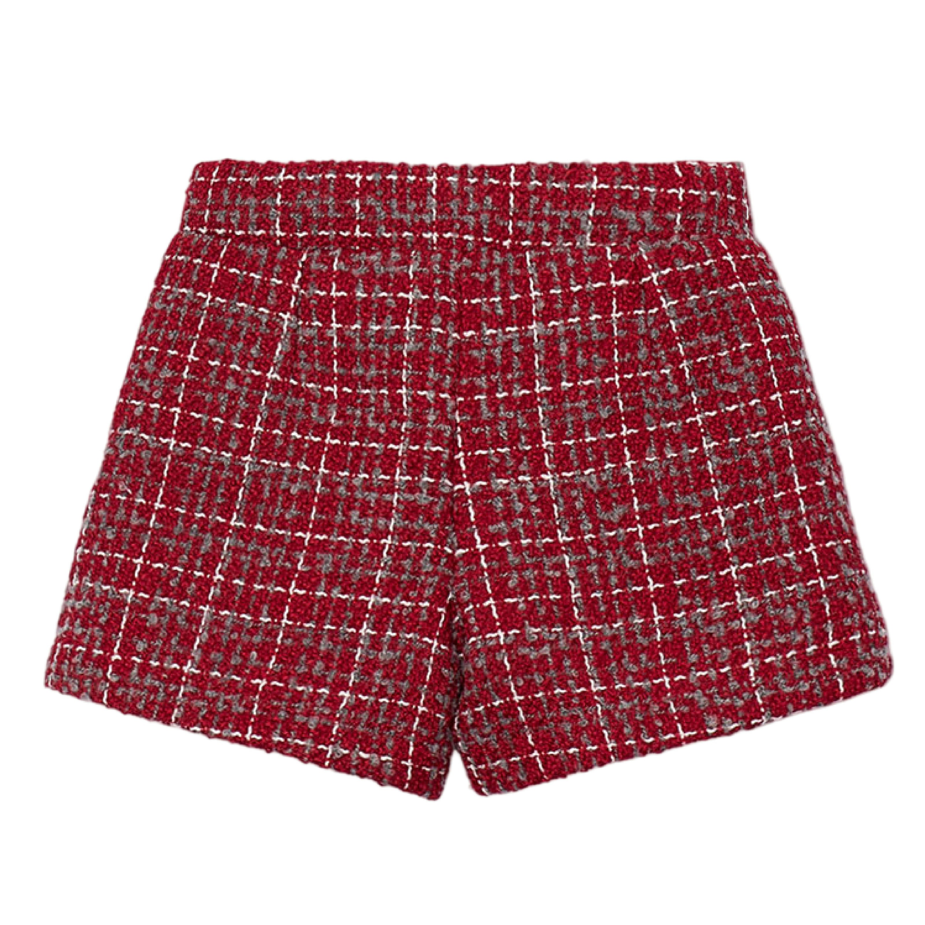 Red Tweed Button Shorts