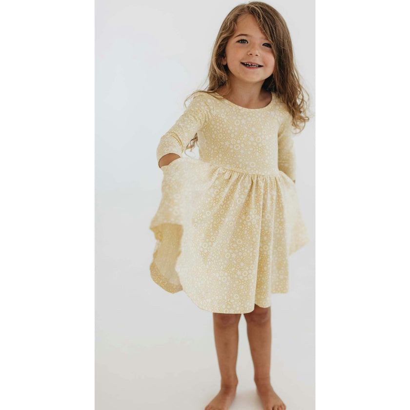 3/4 Sleeve Twirl Dress in Buttercup