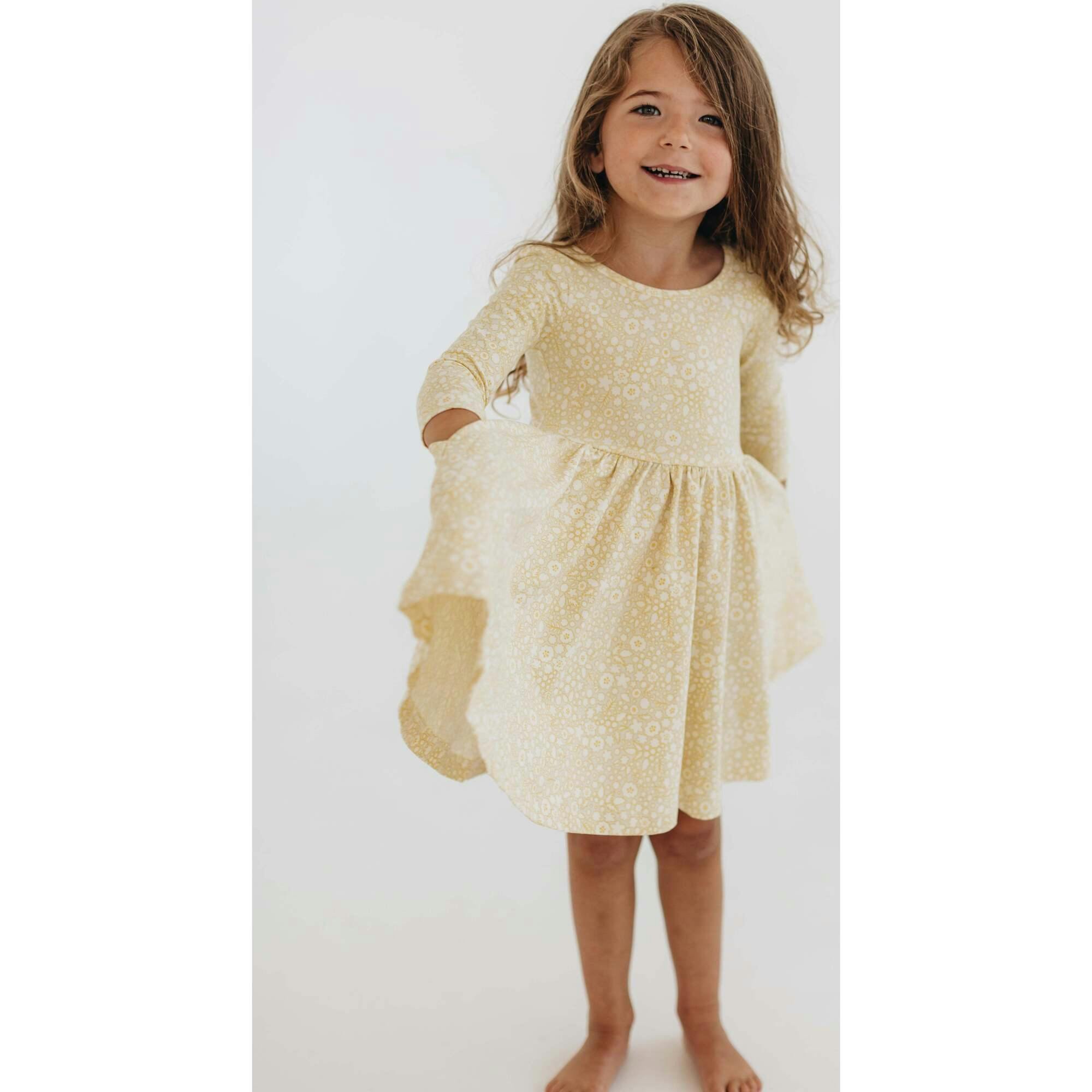 3/4 Sleeve Twirl Dress in Buttercup