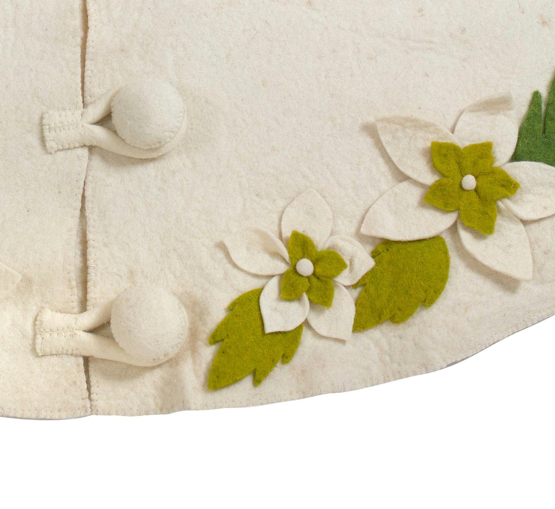 Handmade Christmas Tree Skirt Felt - Greenery Border Cream - 36