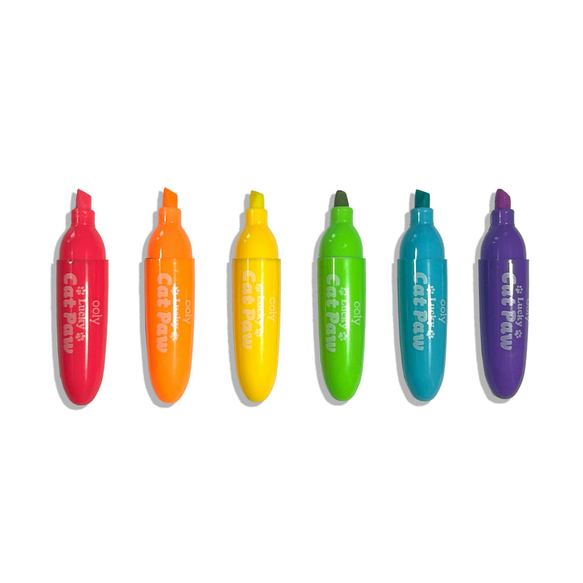 Lucky Cat Paw Scented Neon Highlighters - Set of 6