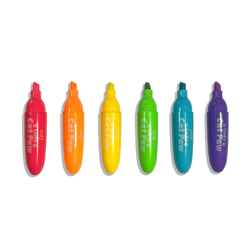 Lucky Cat Paw Scented Neon Highlighters - Set of 6