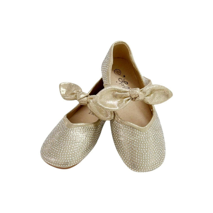 Gold Crystal Bow Ballet Flat