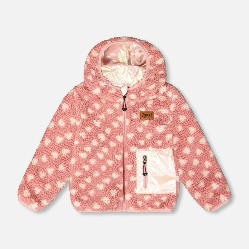 Reversible Mid-Season Sherpa Jacket Pink Heart