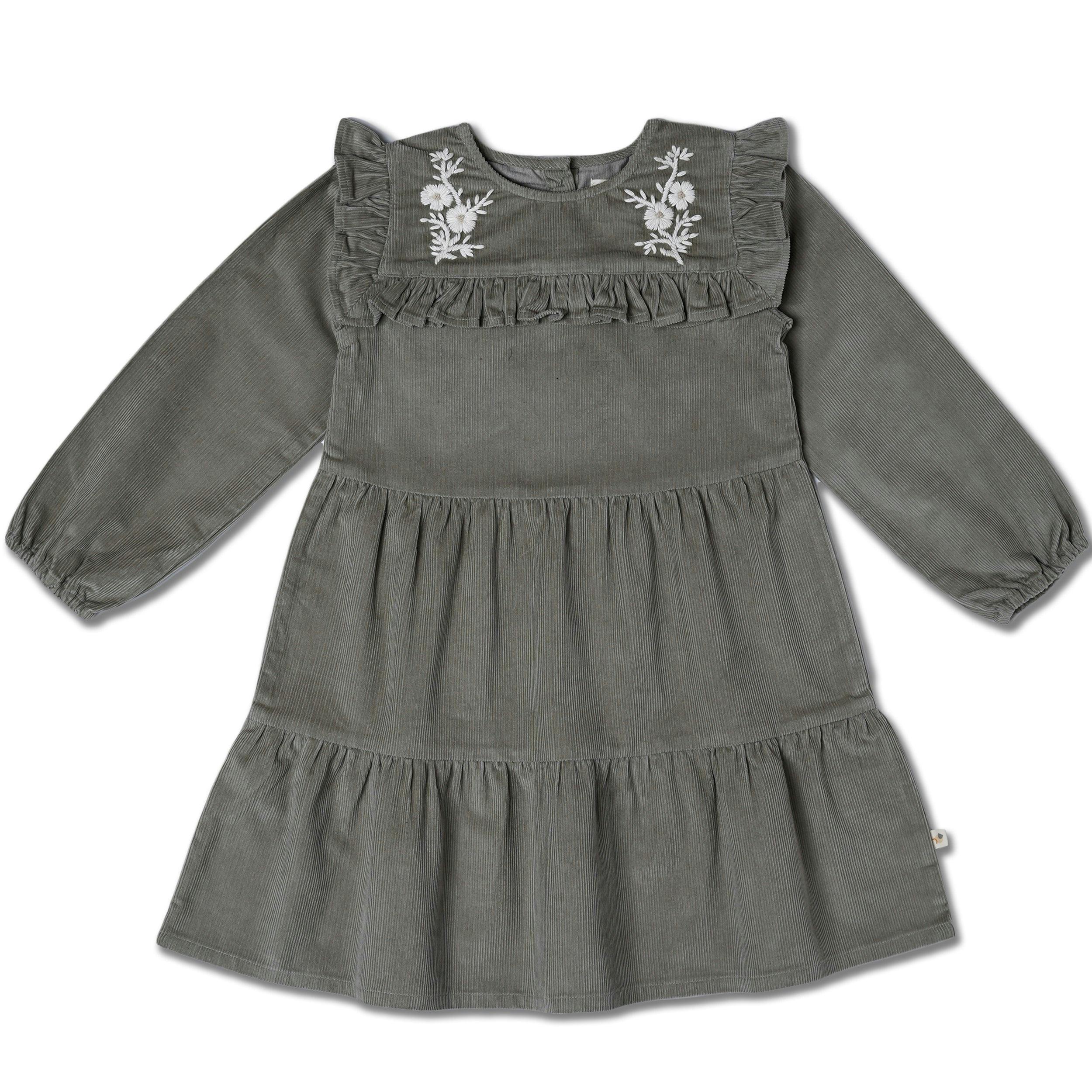 Organic Embroidered Corduroy Dress