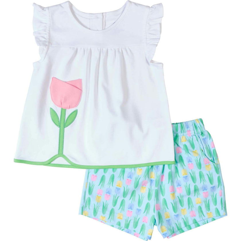 Printed Knit Tulip Short Set