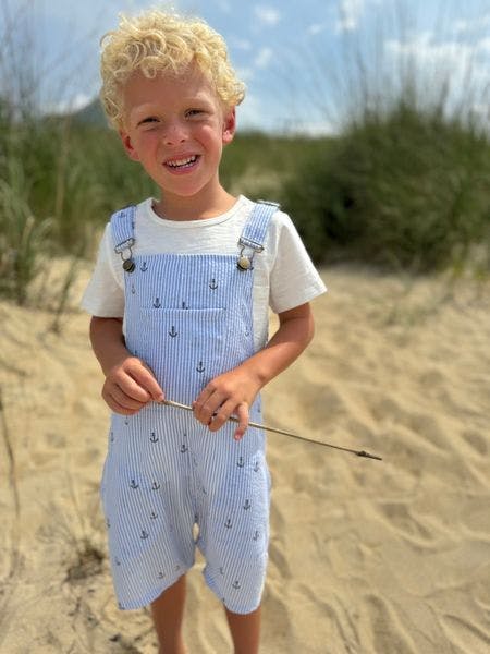 GALLEON Anchor Print Seersucker Woven Buckled Overalls