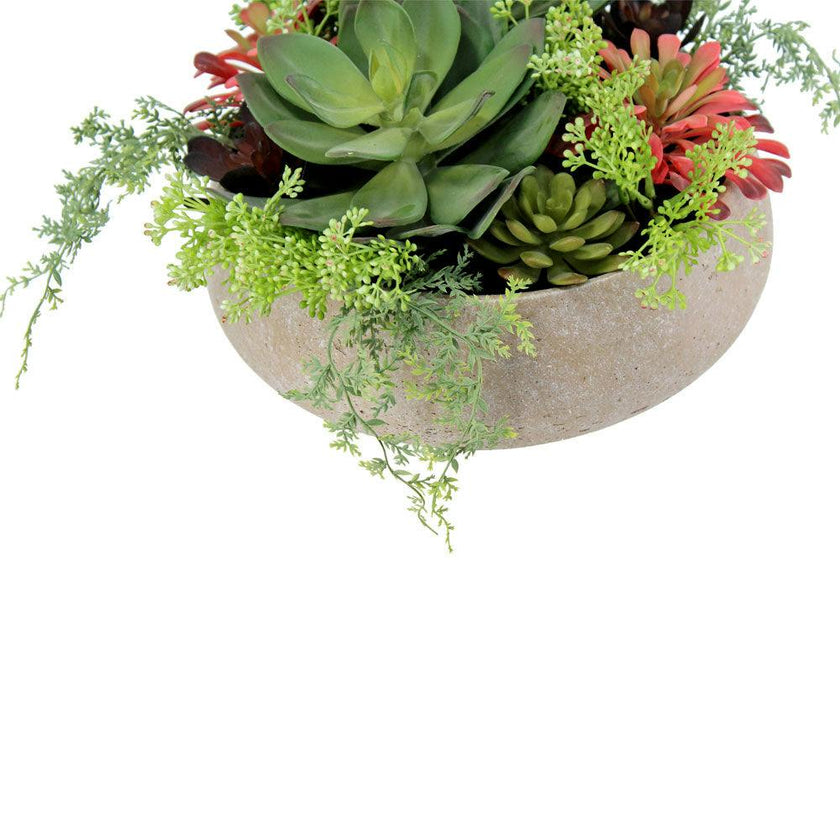 Round Artificial Succulent Arrangement, Natural Planter