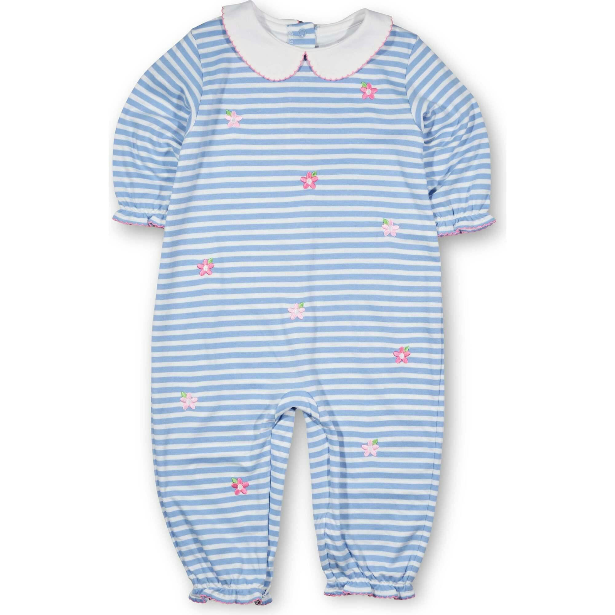 Stripe Knit Longall With Embroidered Flowers