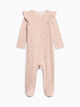 Addy Brushed Back Pointelle Flutter Sleeve Footed Romper