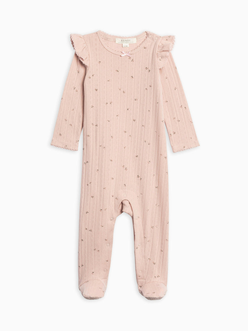 Addy Brushed Back Pointelle Flutter Sleeve Footed Romper