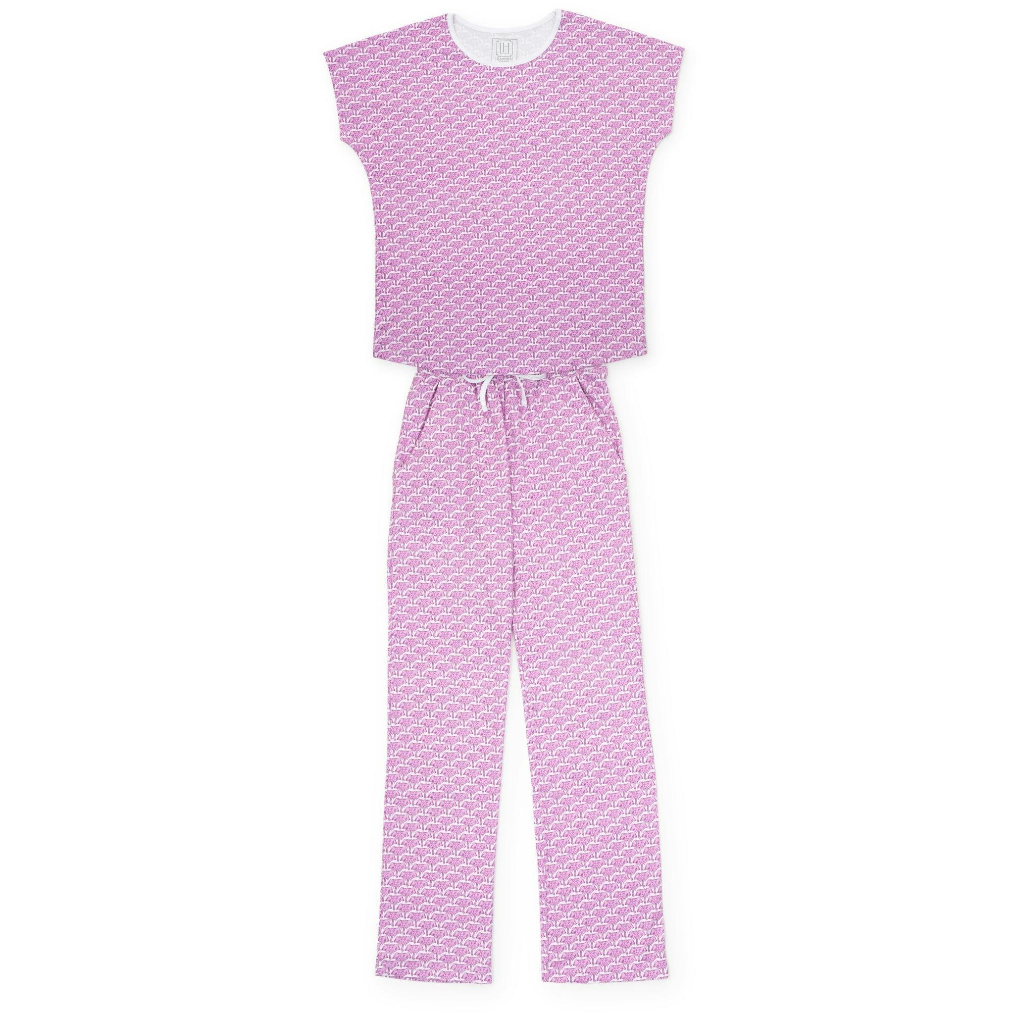 Marcia Women's Pajama Pant Set - African Elephants Pink