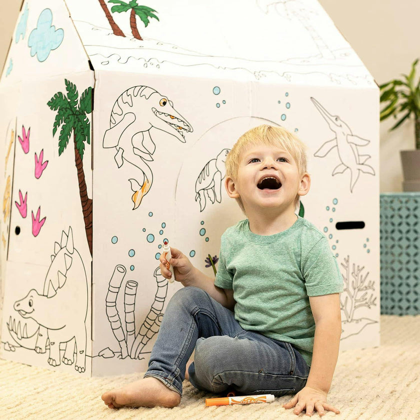 Cardboard Coloring Playhouse House - Kids Art & Craft for Indoor & Outdoor Fun