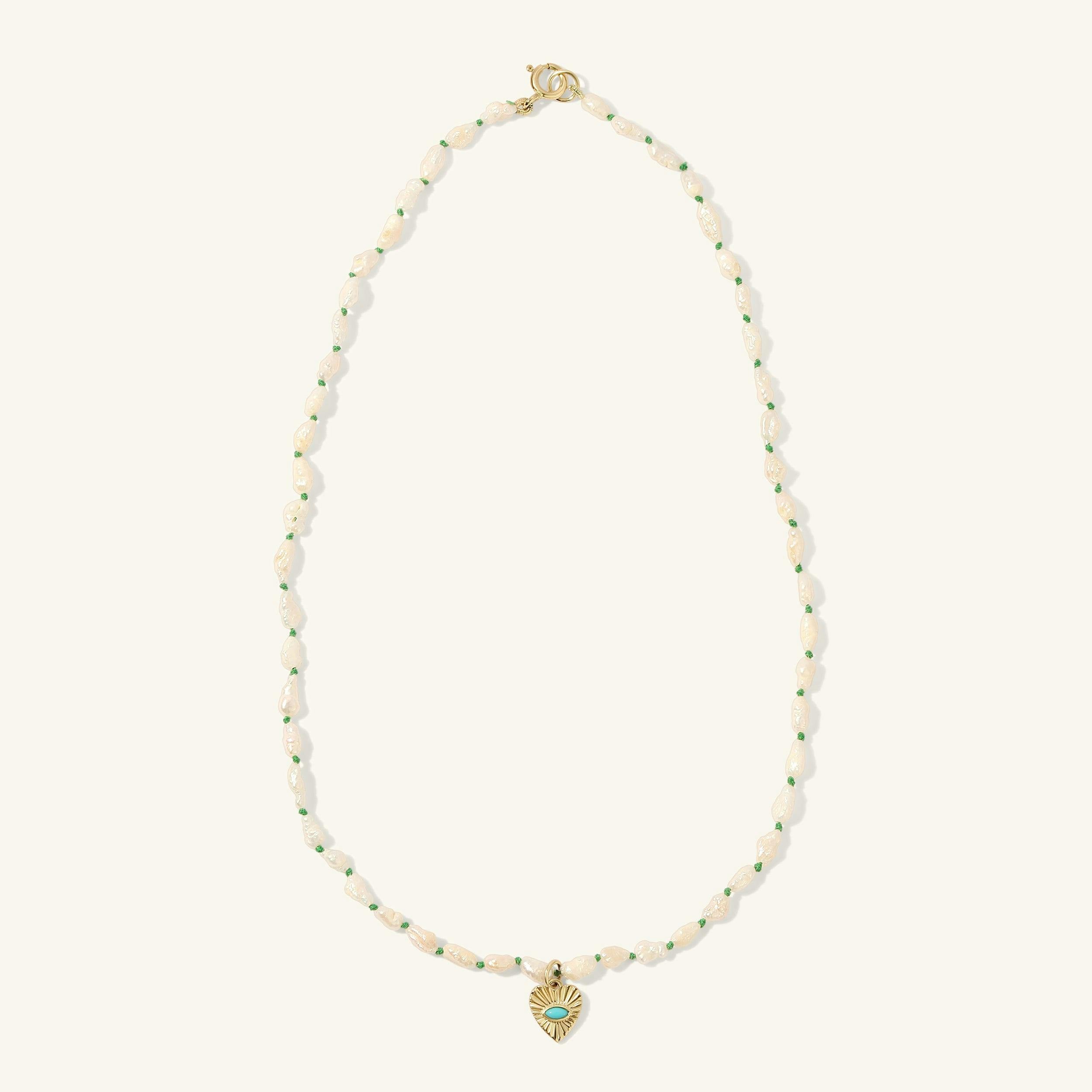 Heshi Pearl Necklace with Turquoise Heart