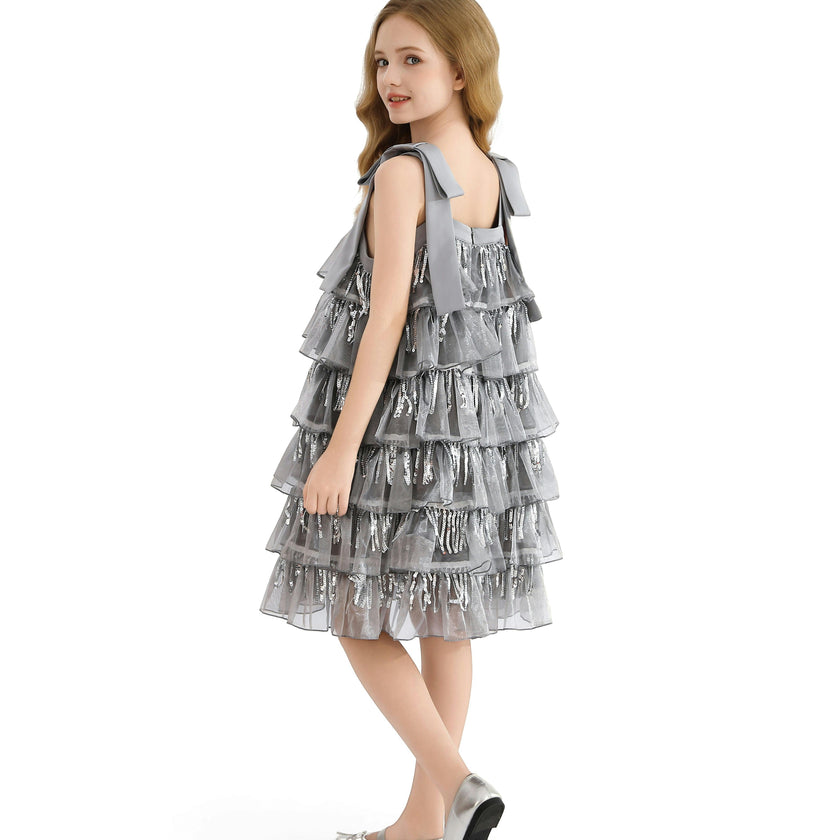 Silver Tiered Ruffle Dress