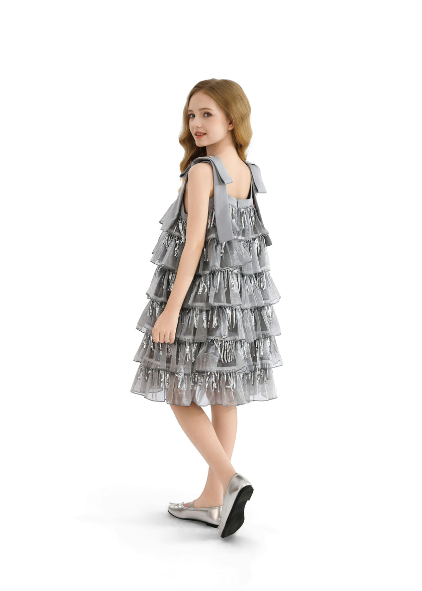 Silver Tiered Ruffle Dress