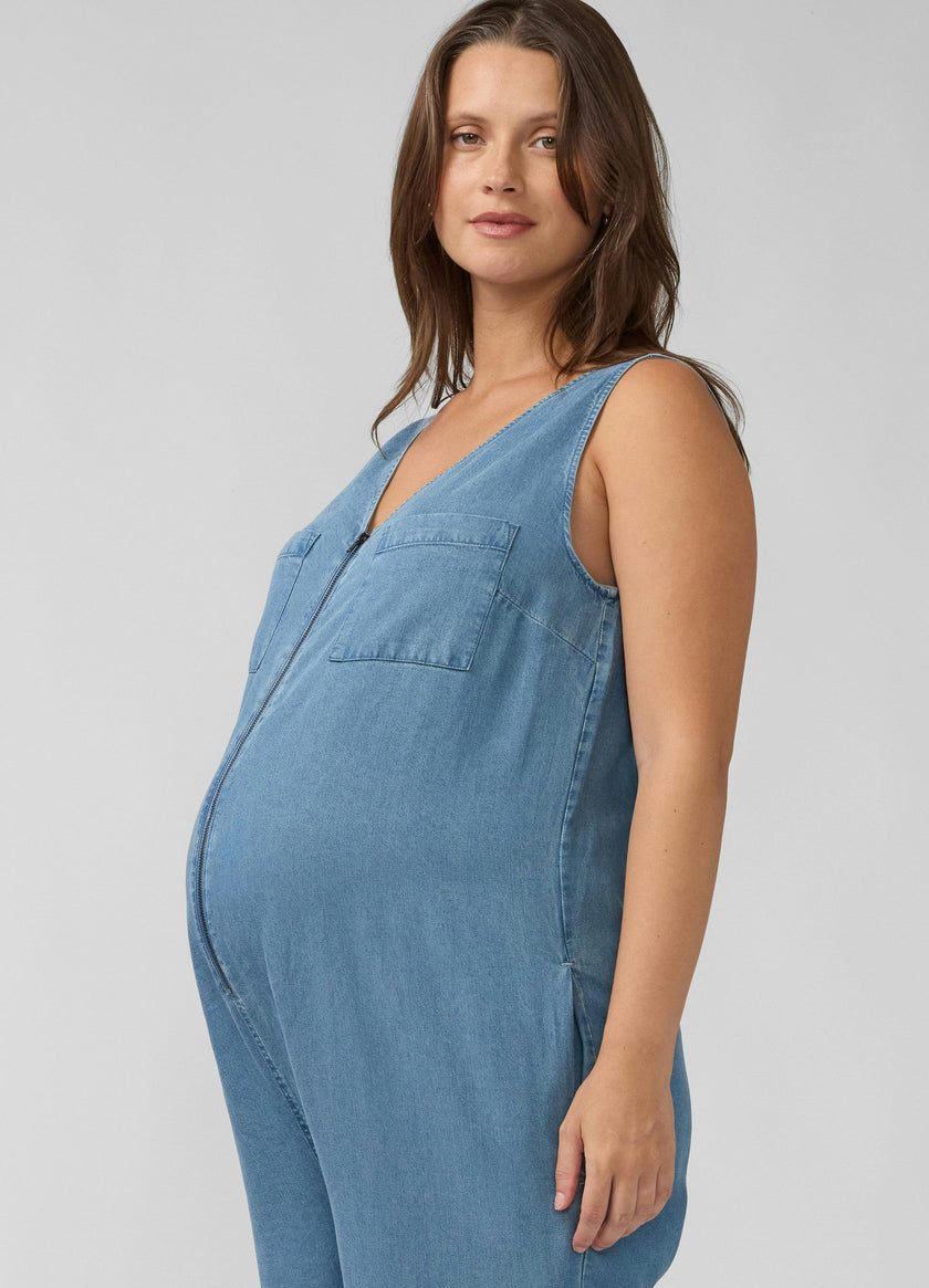 Wide Leg Chambray Maternity and Nursing Jumpsuit