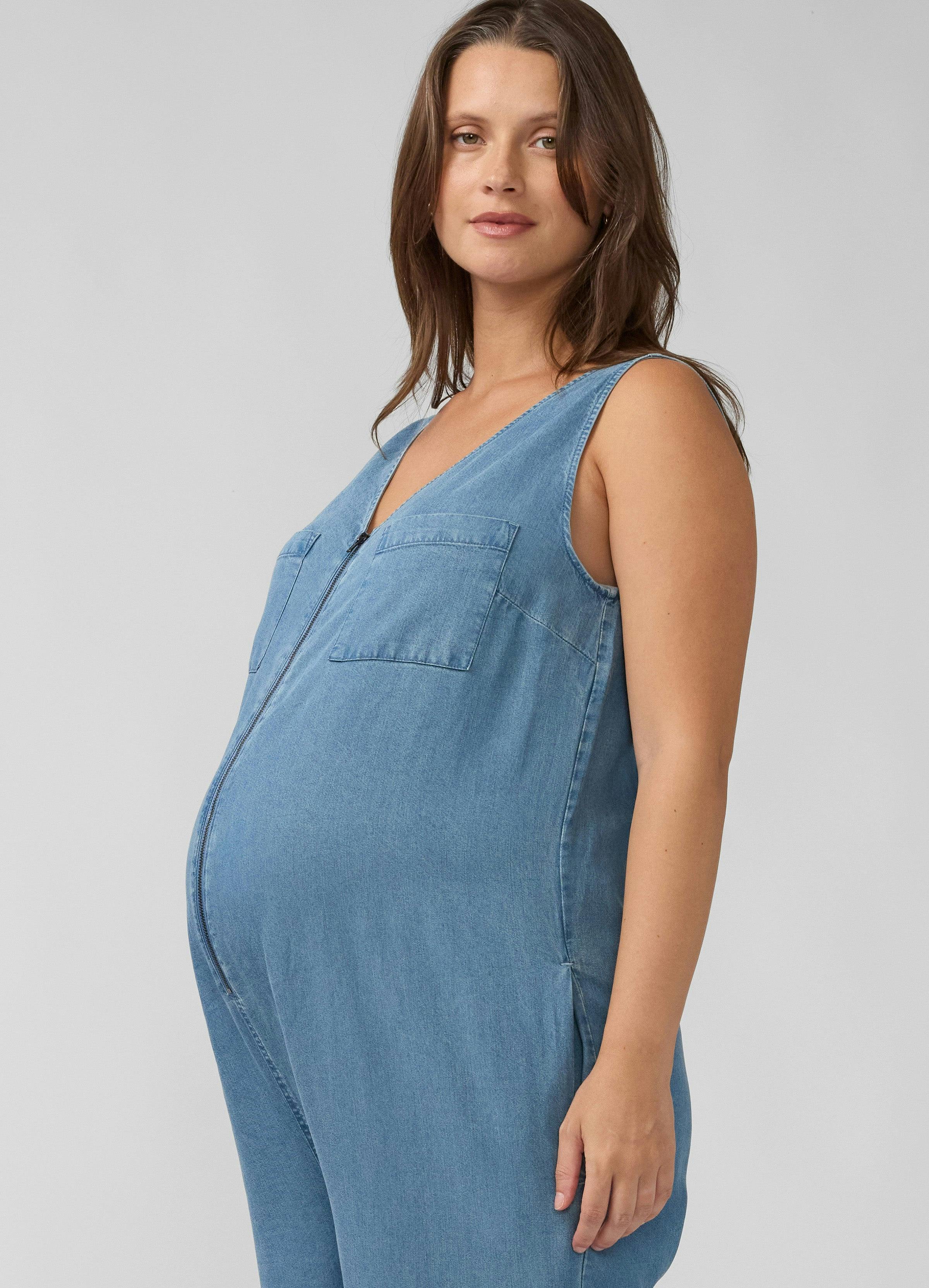 Wide Leg Chambray Maternity and Nursing Jumpsuit