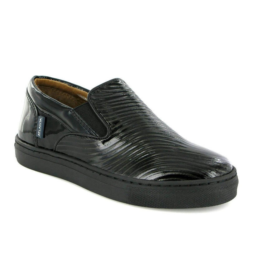 Leather Slip On Sneakers, Black & Silver