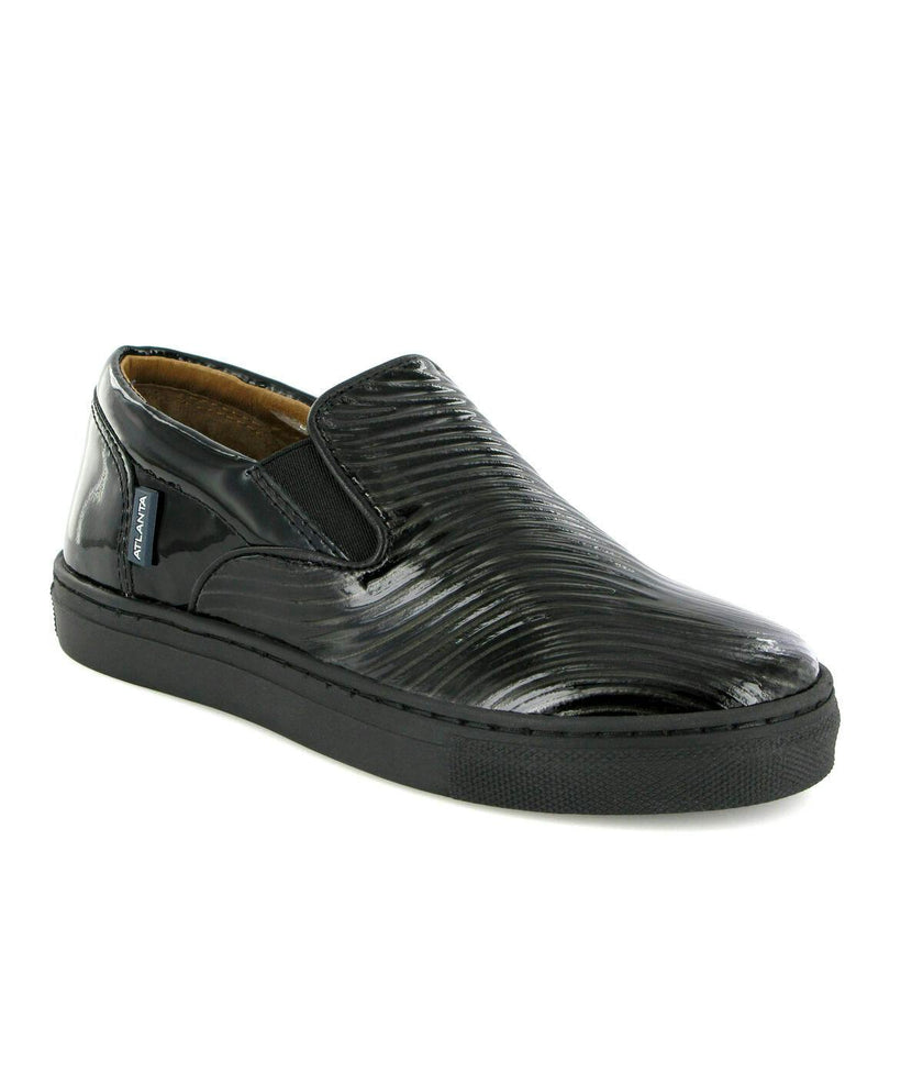 Leather Slip On Sneakers, Black & Silver