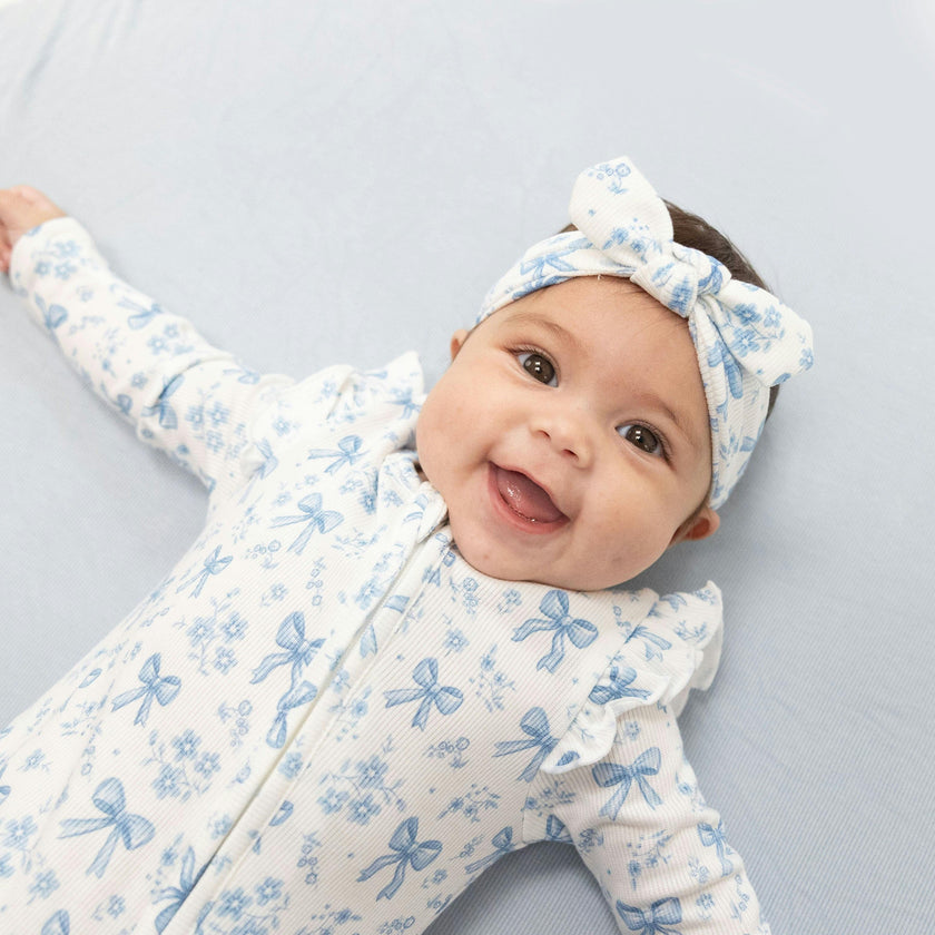 Blue Bows and Flowers - Knot Headband
