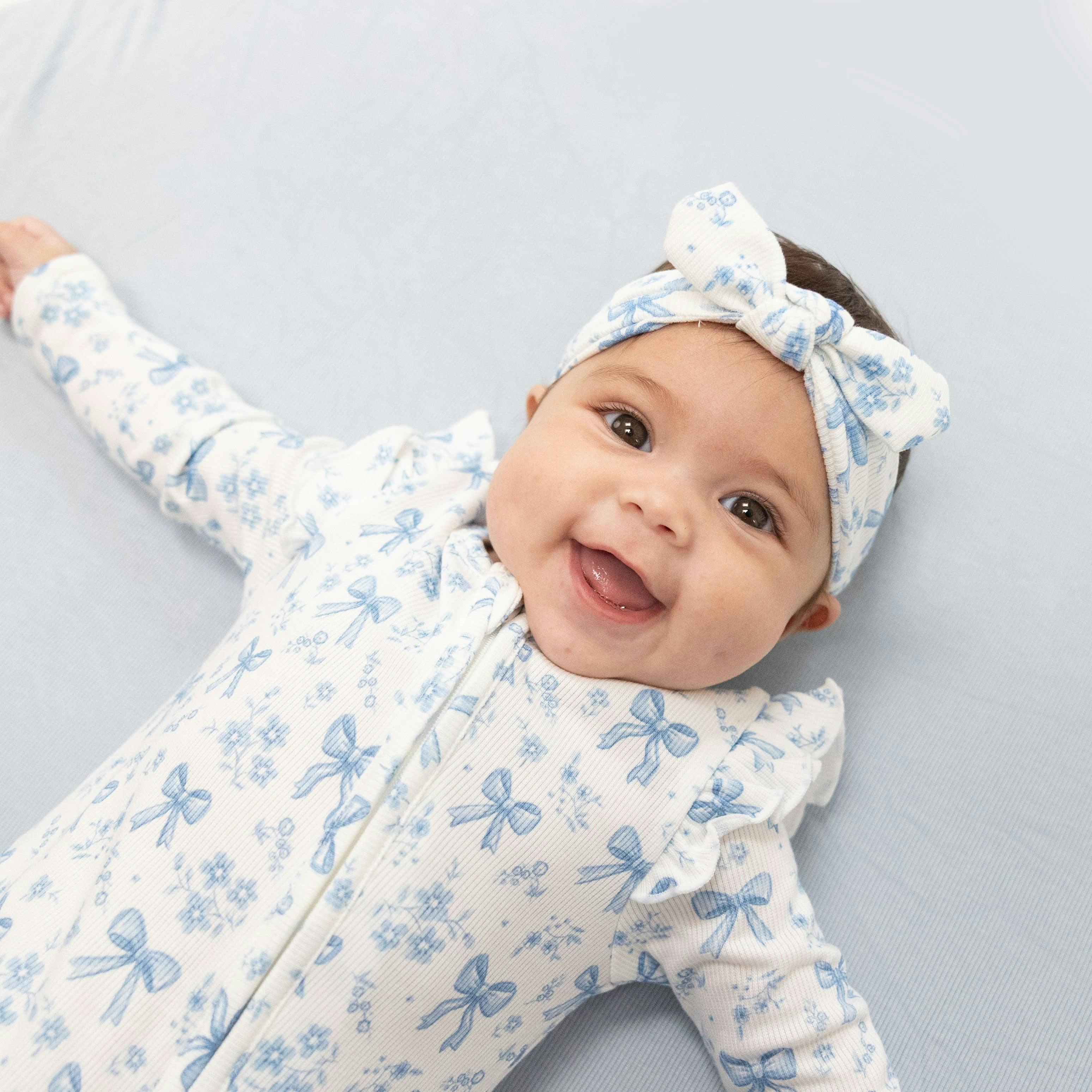 Blue Bows and Flowers - Knot Headband