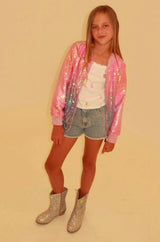 Bubble Gum Shimmer Sequin Bomber